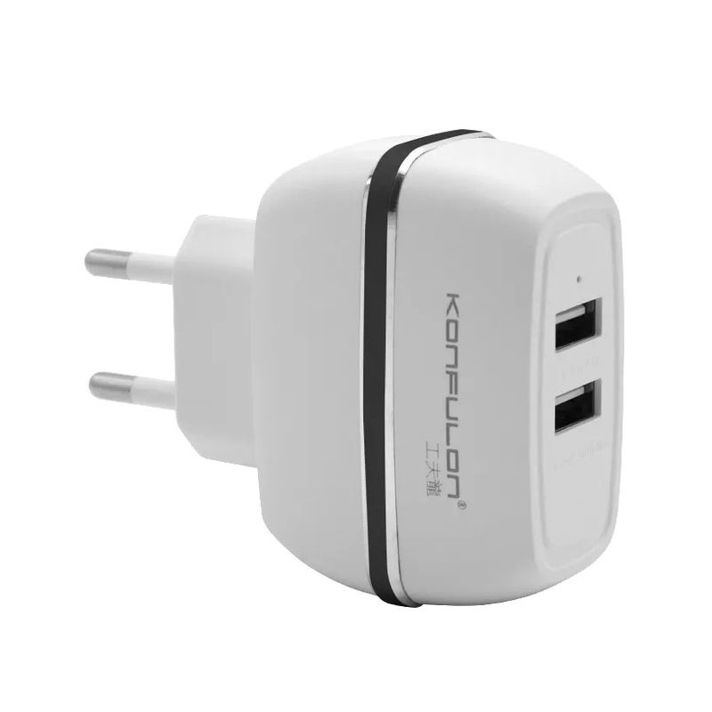 Kucni punjac KONFULON C23+S32A 2xUSB 5V 2.4A sa iPhone lightning kablom belo crni