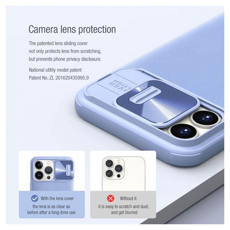 Maskica Nillkin CamShield Leather za iPhone 13 Pro 6.1 ljubicasta