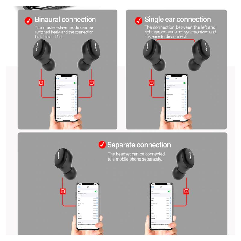 Bluetooth slusalice Lenovo TWS Earbuds H301 Airpods crne