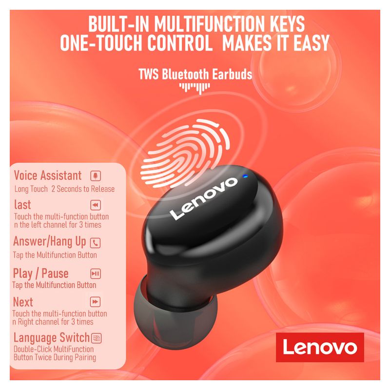 Bluetooth slusalice Lenovo TWS Earbuds H301 Airpods crne