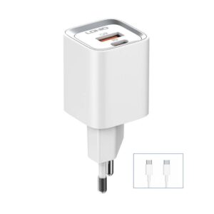 Kucni punjac LDNIO A2318C 20W PD Quick Charge 3.0 sa Type C na Type C kablom beli