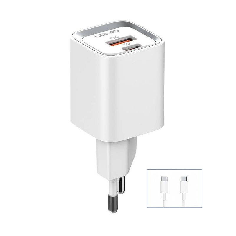 Kucni punjac LDNIO A2318C 20W PD Quick Charge 3.0 sa Type C na Type C kablom beli