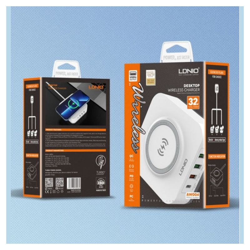 Kucni punjac LDNIO AW004 32W Desktop Wireless Quick Charge 3.0 + PD 30W beli