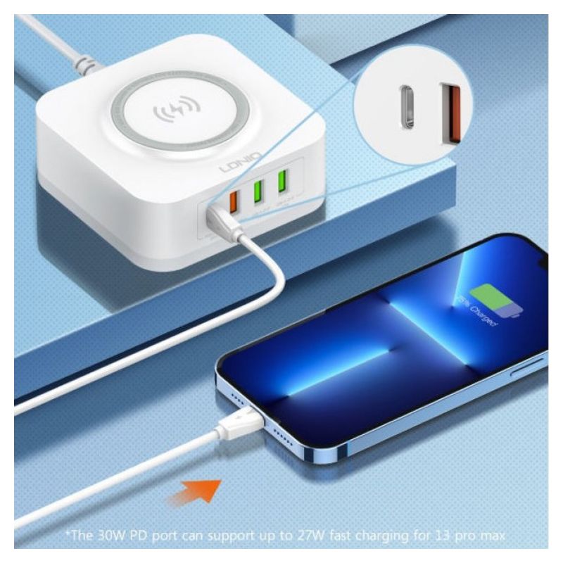 Kucni punjac LDNIO AW004 32W Desktop Wireless Quick Charge 3.0 + PD 30W beli