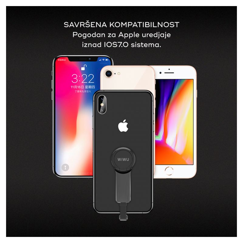 Adapter Wiwu za slusalice i punjenje iPhone lighting crni