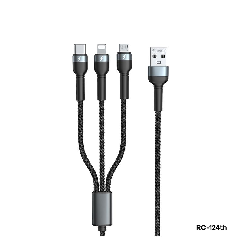 Data kabl REMAX Jany Series RC-124th 3.1A 3u1 crni 1.2m