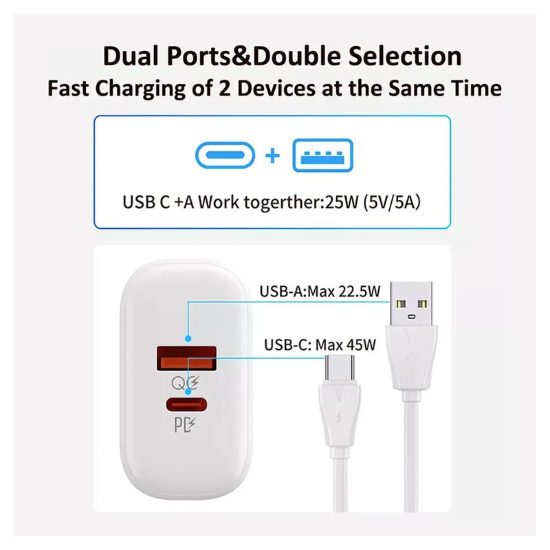 Kucni punjac LDNIO A2526C PD, QC4+, QC3.0, PPS 45W USB na Lightning