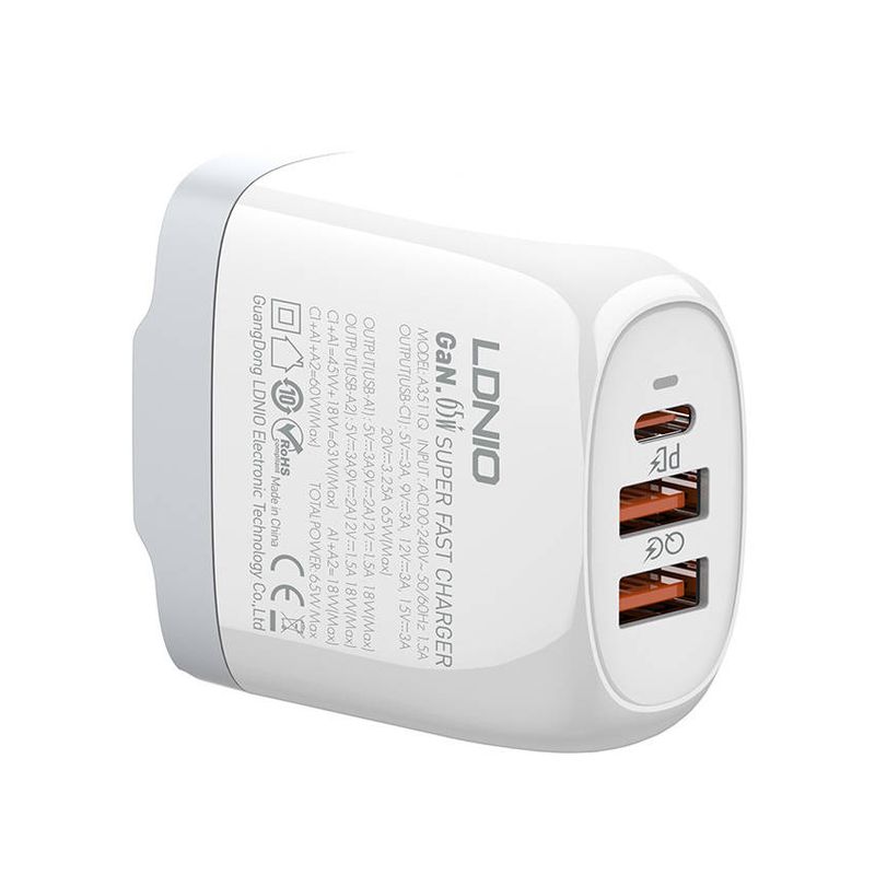 Kucni punjac LDNIO A3511Q PD, QC4+, QC3.0, PPS, 65W USB na Type C