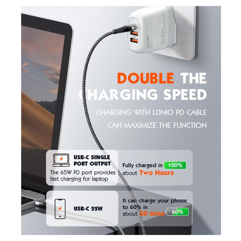 Kucni punjac LDNIO A3511Q PD, QC4+, QC3.0, PPS, 65W USB na Type C