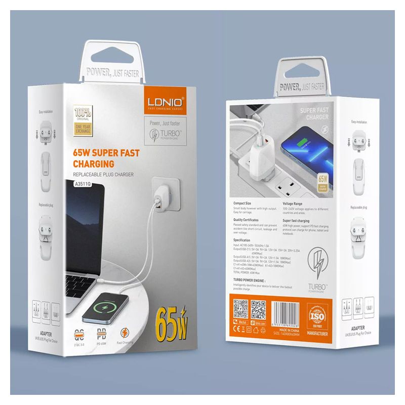 Kucni punjac LDNIO A3511Q PD, QC4+, QC3.0, PPS, 65W USB na Type C