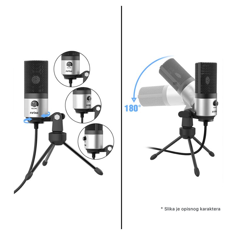 Studijski kondenzatorski mikrofon Fifine K669B/D669 metalni USB