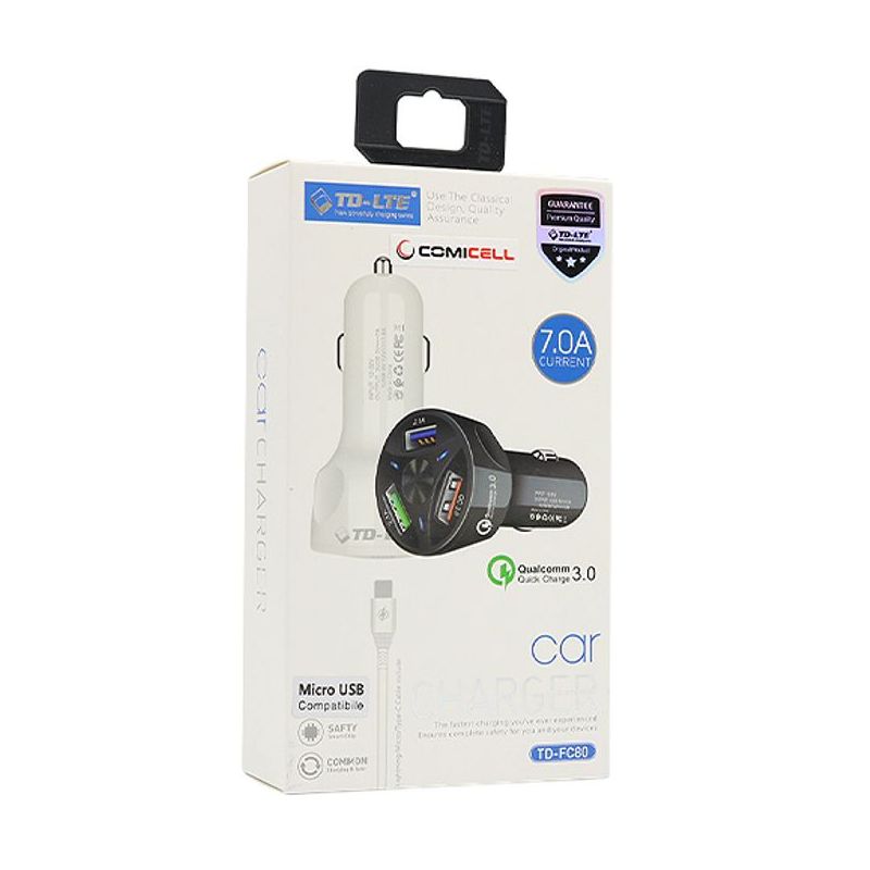 Auto punjac Comicell TD-FC80 3xUSB 5V/7A FAST QC 3.0 microUSB beli