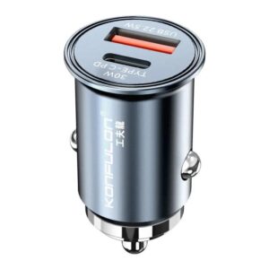 Auto punjac KONFULON C80Q, 3.6A, QC3.0 22.5W, PD 30W sivi
