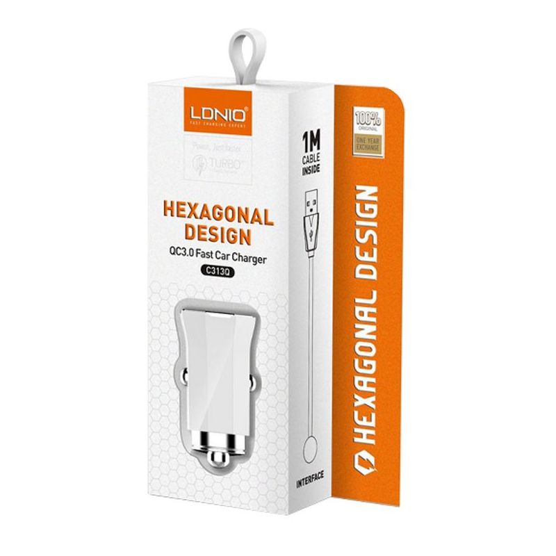 Auto punjac LDNIO C313Q USB 5V/3A FAST QC 3.0 microUSB beli