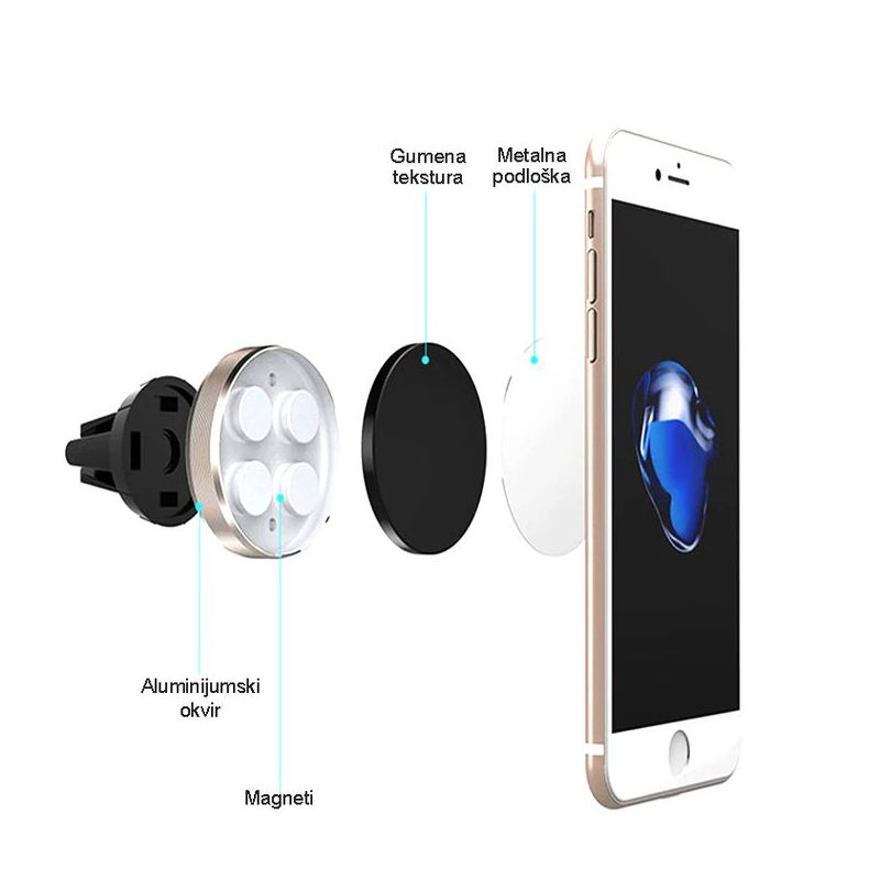 Drzac za mobilni telefon magnetni ROHS C9 srebrni (ventilacija)