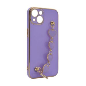 Futrola Glass Heart Chain za iPhone 13 (6.1) ljubicasta
