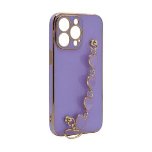 Futrola Glass Heart Chain za iPhone 13 Pro (6.1) ljubicasta