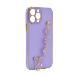 Futrola Glass Heart Chain za iPhone 13 Pro Max (6.7) ljubicasta