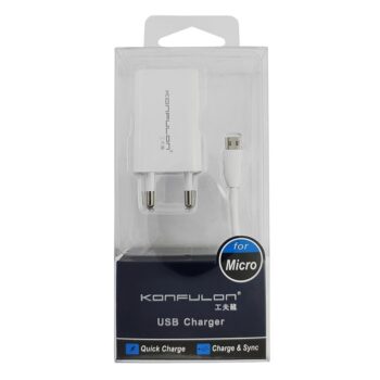 Kucni punjac KONFULON C13+S02 5V 1A sa micro USB kablom beli