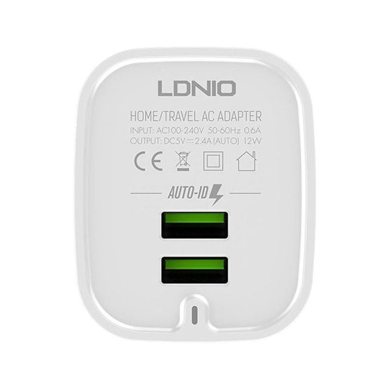 Kucni punjac LDNIO A201 2xUSB 5V/2.4A Type C beli