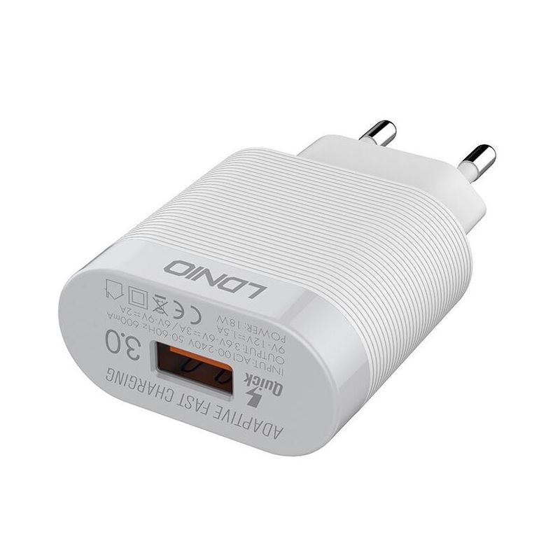 Kucni punjac LDNIO A303Q USB 5V/3A FAST QC 3.0 za Iphone lightning beli