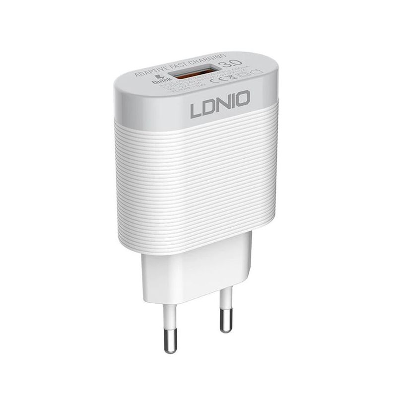 Kucni punjac LDNIO A303Q USB 5V/3A FAST QC 3.0 za Iphone lightning beli