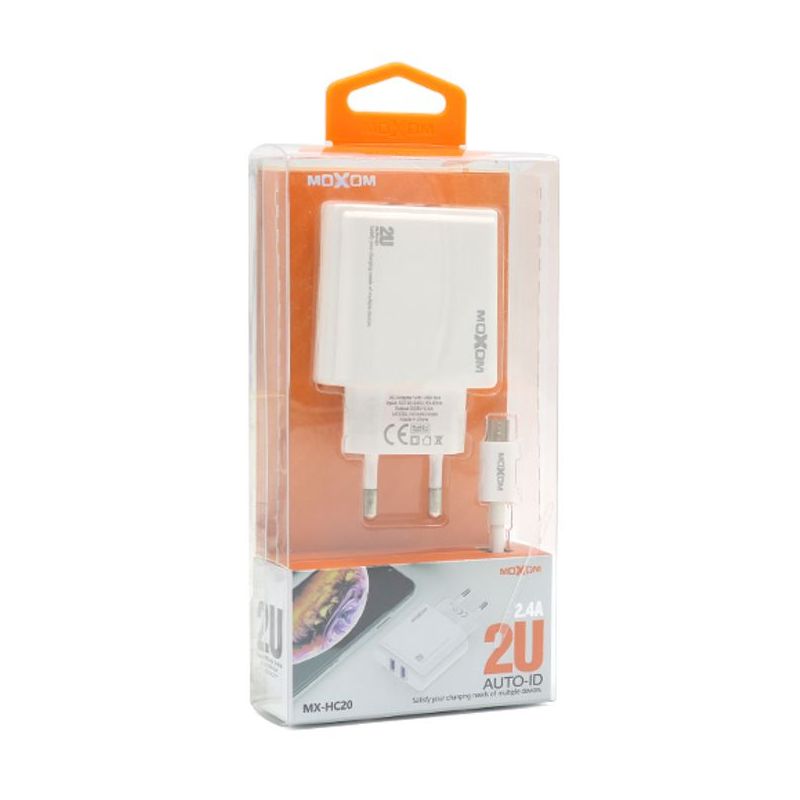 Kucni punjac Moxom MX-HC20 2xUSB 5V/2.4A Type C beli