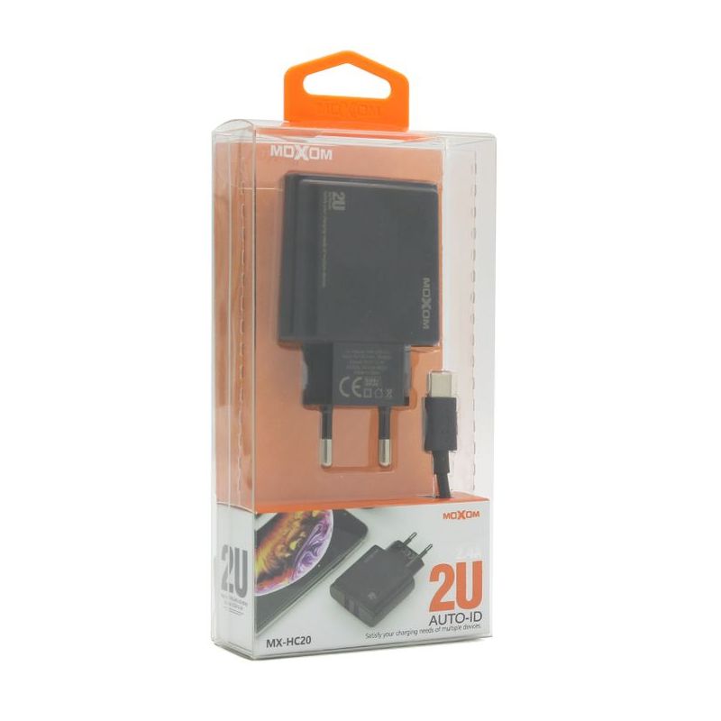 Kucni punjac Moxom MX-HC20 2xUSB 5V/2.4A Type C crni