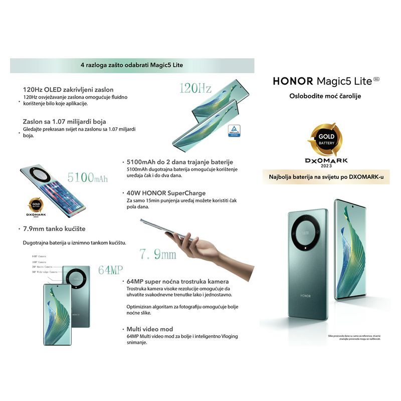 Mobilni telefon Honor Magic 5 Lite 5G 6.67 6GB/128GB zeleni
