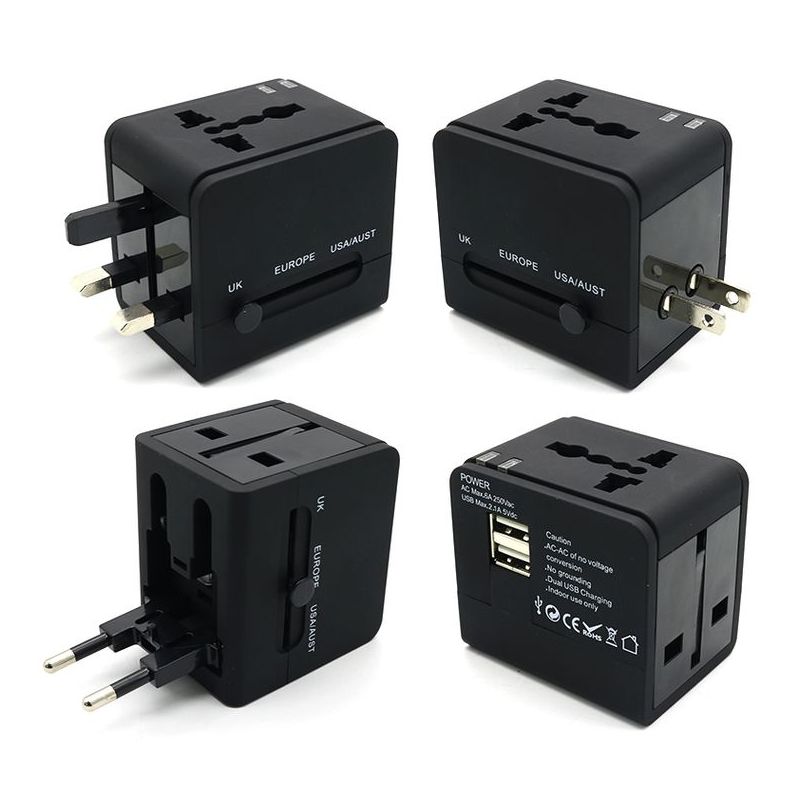 Univerzalni Travel Adapter EU USA UK AUS + punjac 2xUSB 2A crni