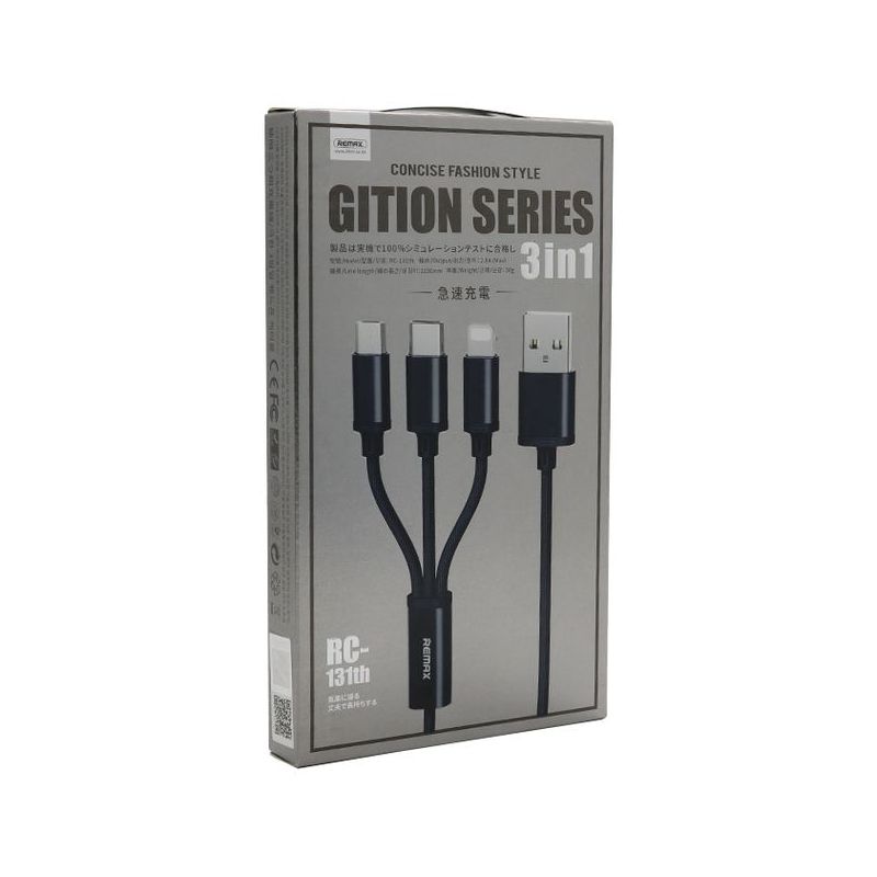 USB data kabal Remax Gition 3in1 RC-131 crni micro-USB/Type-C/lightning