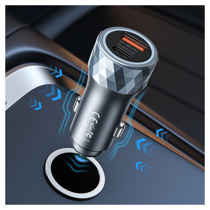 Auto punjac REMAX Linger RCC-237 QC+PD 54W sivi