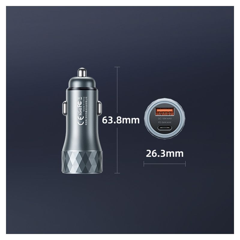 Auto punjac REMAX Linger RCC-237 QC+PD 54W sivi