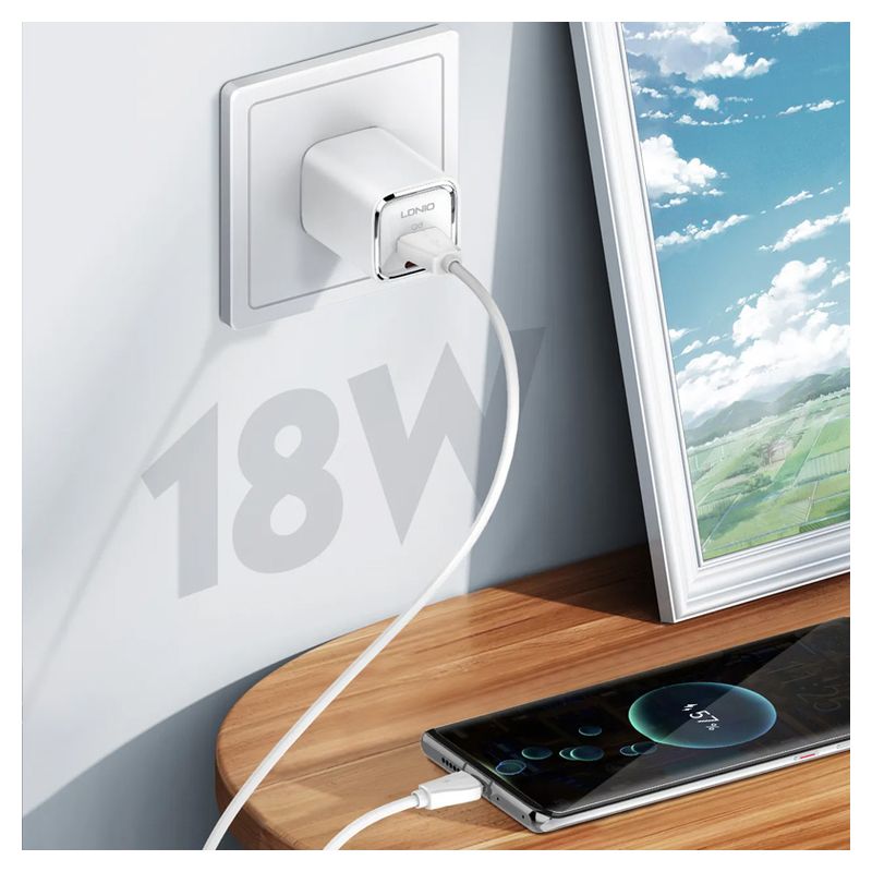 Kucni punjac LDNIO A2317C, 3.6A, QC3.0 18W, PD 30W sa Type C kablom beli