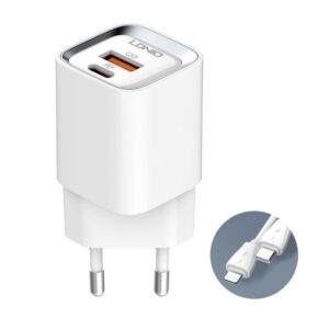 Kucni punjac LDNIO A2317C, 3.6A, QC3.0 18W, PD 30W sa Type C na Iphone lightning kablom beli