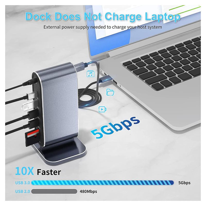 Adapter Type C na LAN Gb, SD card, TF, PD, Type C, 4xUSB 3.0, Audio, HDMI i VGA 12 u 1 sa postoljem