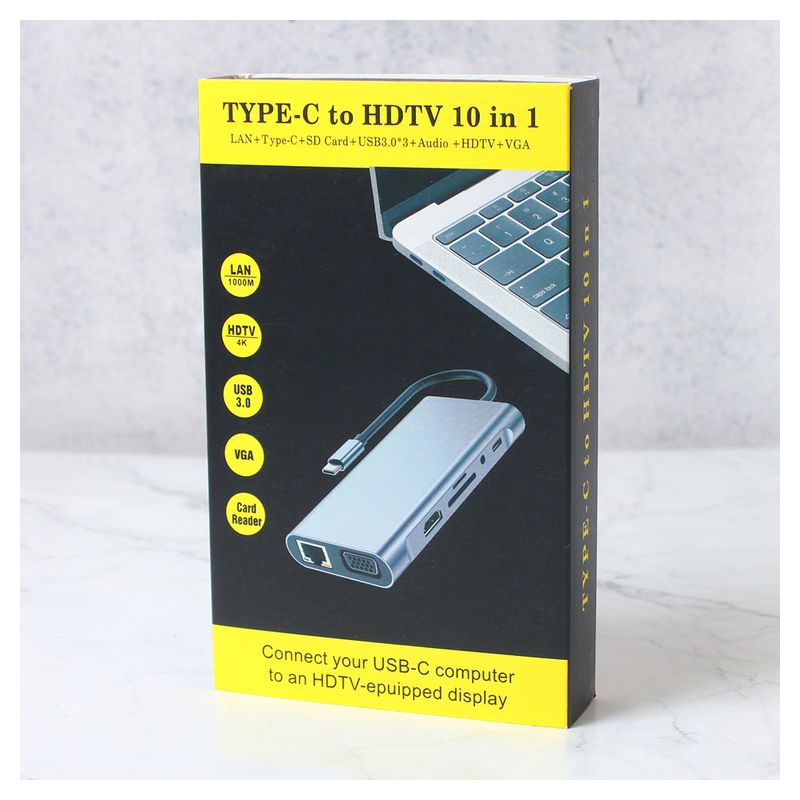 Adapter Type C na LAN Gb, SD card, TF, Type C, 3xUSB 3.0, Audio, HDMI i VGA 10 u 1 20cm kabl