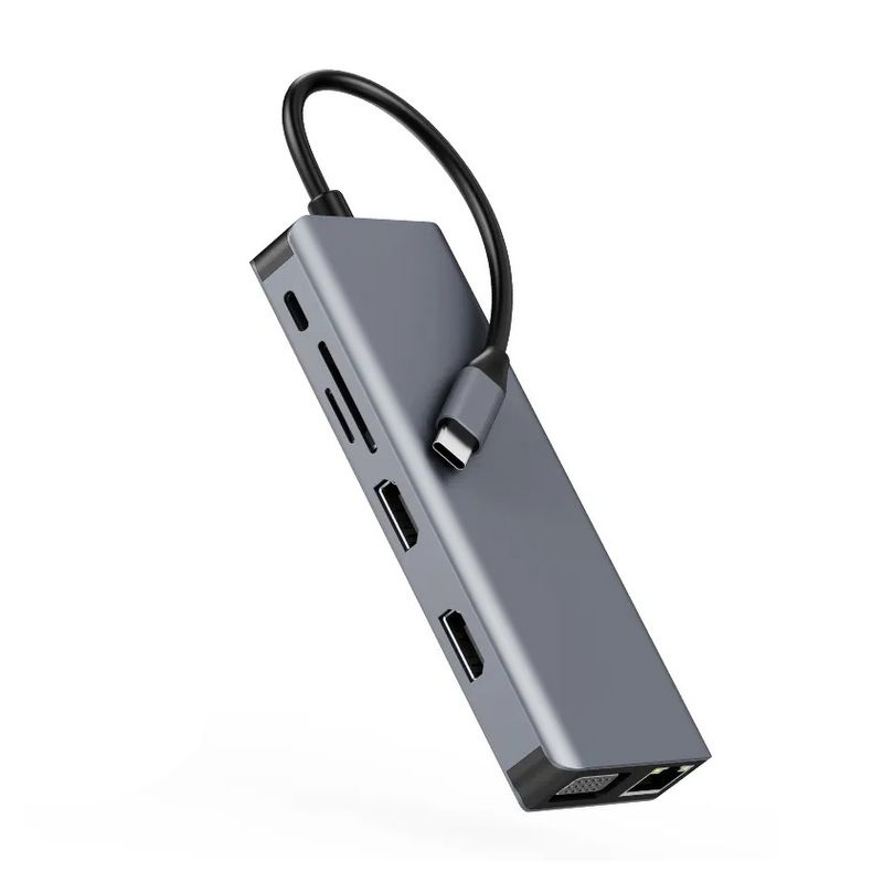 Adapter Type C na LAN Gb, SD card, TF, Type C, 3xUSB 3.0, USB 2.0, Audio, 2xHDMI i VGA 12 u 1 20cm kabl