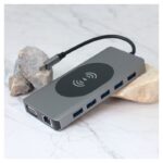 Adapter Type C na LAN Gb, Wireless PC, SD card, TF, Type C, 3xUSB 3.0, 2xUSB 2.0, Audio, 2xHDMI i VGA 14 u 1 20cm kabl - Slika 2