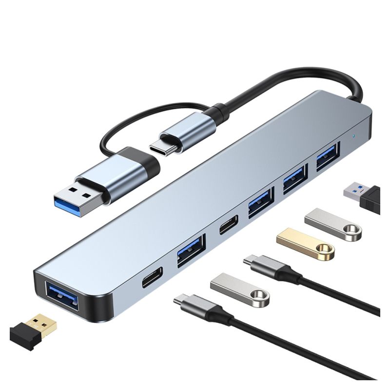 Adapter Type C - USB 3.0 na 2xType C, 3xUSB 3.0 i 2xUSB 2.0 7u1 20cm kabl