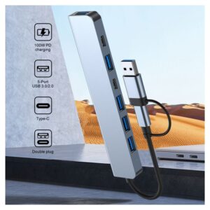 Adapter Type C - USB 3.0 na 2xType C, 3xUSB 3.0 i 2xUSB 2.0 7u1 20cm kabl