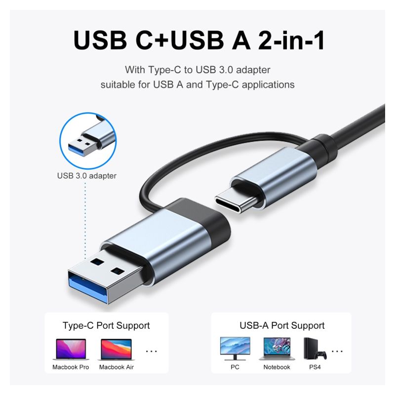 Adapter Type C - USB 3.0 na 2xType C, 3xUSB 3.0 i 2xUSB 2.0 7u1 20cm kabl
