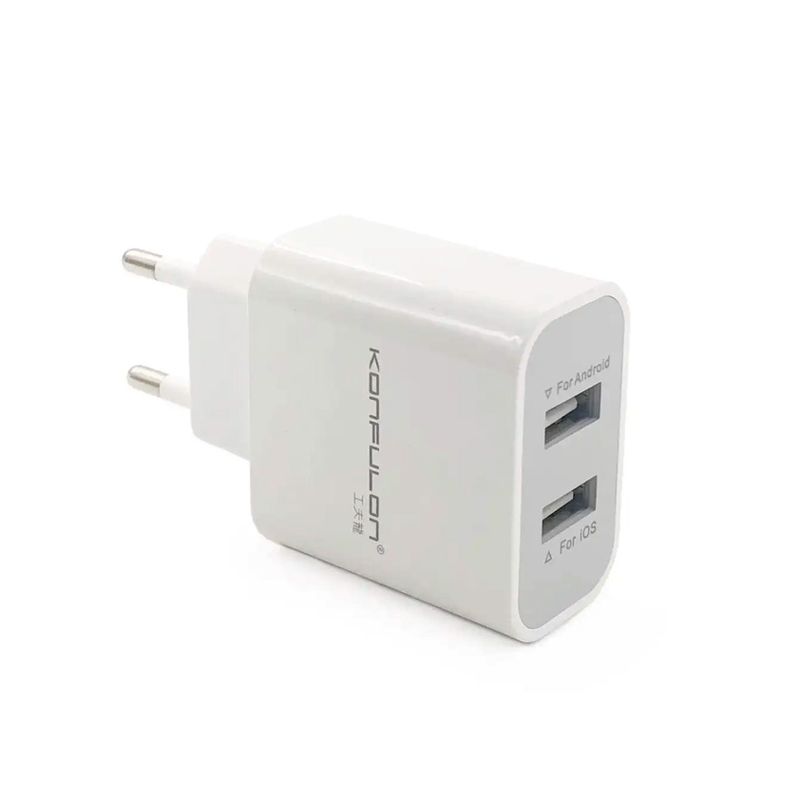 Kucni punjac KONFULON C18+S32A, 2xUSB, 2.1A sa iPhone lightning kablom beli 1m