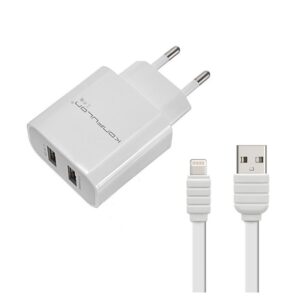 Kucni punjac KONFULON C18+S32A, 2xUSB, 2.1A sa iPhone lightning kablom beli 1m