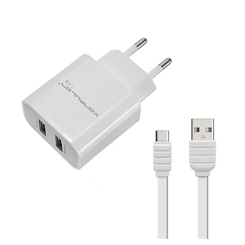 Kucni punjac KONFULON C18+S33A, 2xUSB, 2.1A sa Type C kablom beli 1m