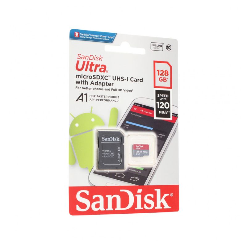 Mem. Kartica SanDisk SDHC 128GB Ultra Micro 120MB/s A1 Class 10 UHS-I + Adapter