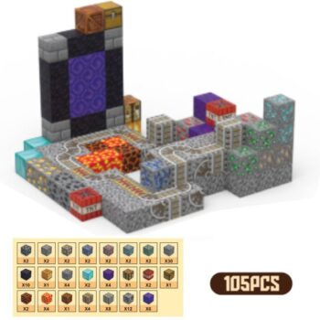 Minecraft magnetne kocke – Set od 106 delova | Creative World rudarski set sa lavom i portalom