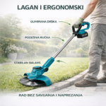 Akumulatorski trimer za travu sa točkićima – 2 baterije, brushless motor - Slika 4