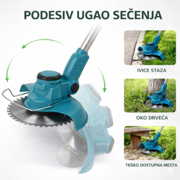 Akumulatorski trimer za travu sa točkićima – 2 baterije, brushless motor