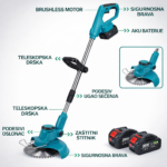 Akumulatorski trimer za travu sa točkićima – 2 baterije, brushless motor - Slika 5